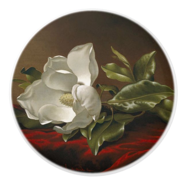 Heade Magnolien-Blumen-roter Samt-Malerei-Griff Keramikknauf (Vorderseite)