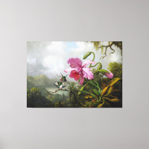 HEADE Orchid and Hummingbirds near a Mountain Lake Leinwanddruck