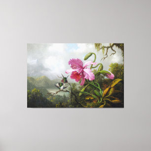 HEADE Orchid and Hummingbirds near a Mountain Lake Leinwanddruck