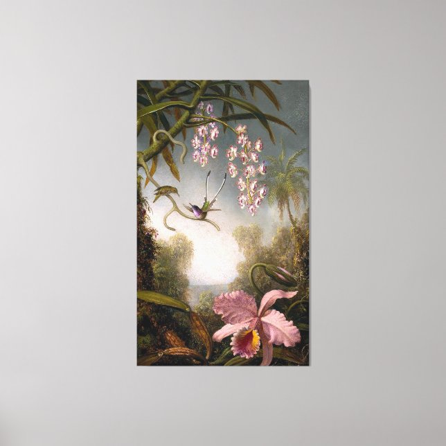 HEADE - Orchideen und Spray Orchideen mit Humminvö Leinwanddruck (Vorderseite)