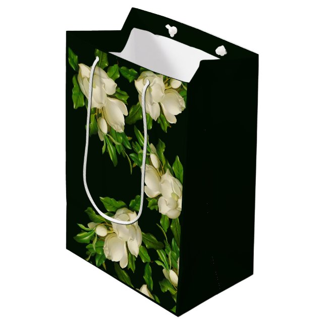 Header Giant Magnolia Blume Blossom Geschenktasche Mittlere Geschenktüte (Vorderseite Schrägansicht)