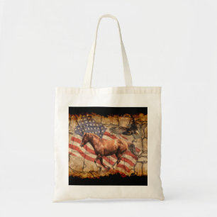 "Heading West" - Pferde, Adler und US-Flagge Tragetasche