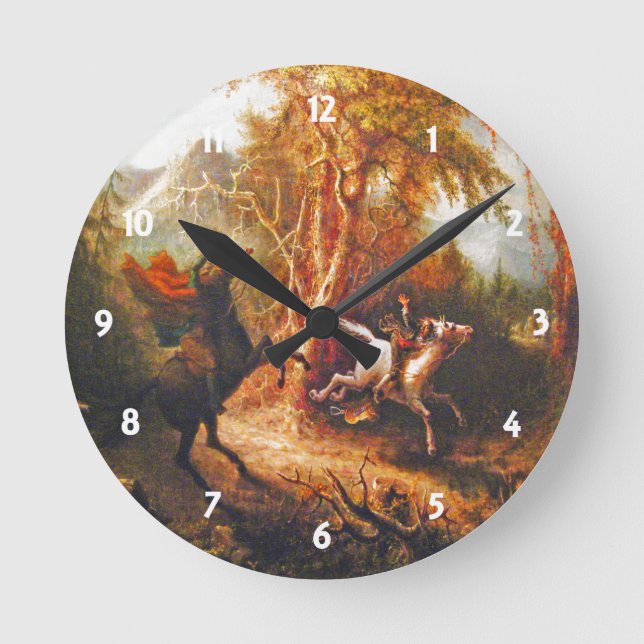 Headless Horseman, der die Ichabod Crane Clock ver Runde Wanduhr (Vorderseite)