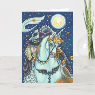 HEADLESS HORSEMAN GOTH WITCH, UNICORN & OWL Blank Karte