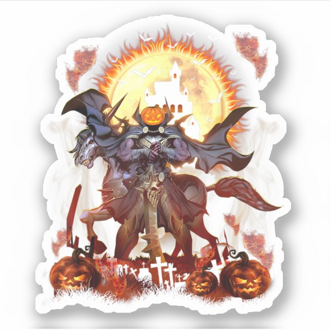 Headless Horseman Happy Halloween Pumpkin Aufkleber (Vorderseite)