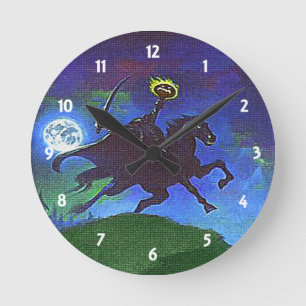 Headless Horseman in Blue Light Wall Clock Runde Wanduhr