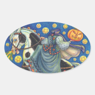 HEADLESS HORSEWOMAN, HALLOWEEN STICKERS Oval