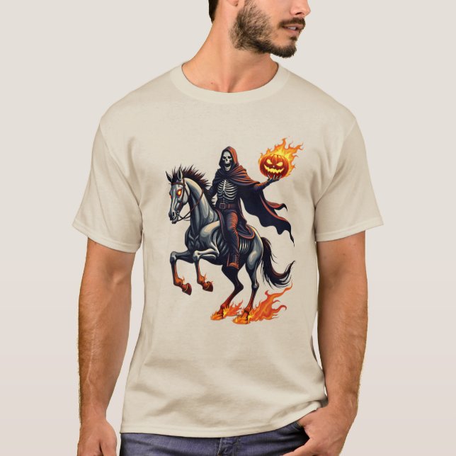 HEADLESS SKELLY HORSEMAN Flaming Sensenmann Shadow T-Shirt (Vorderseite)