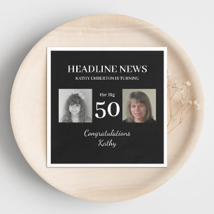 Headline News 50. Geburtstag Schwarzes und Weiß Fo Serviette