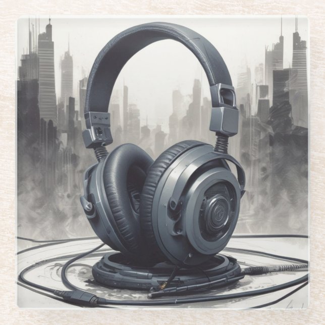 Headphone Artwork Music Lover Glasuntersetzer (Vorderseite)