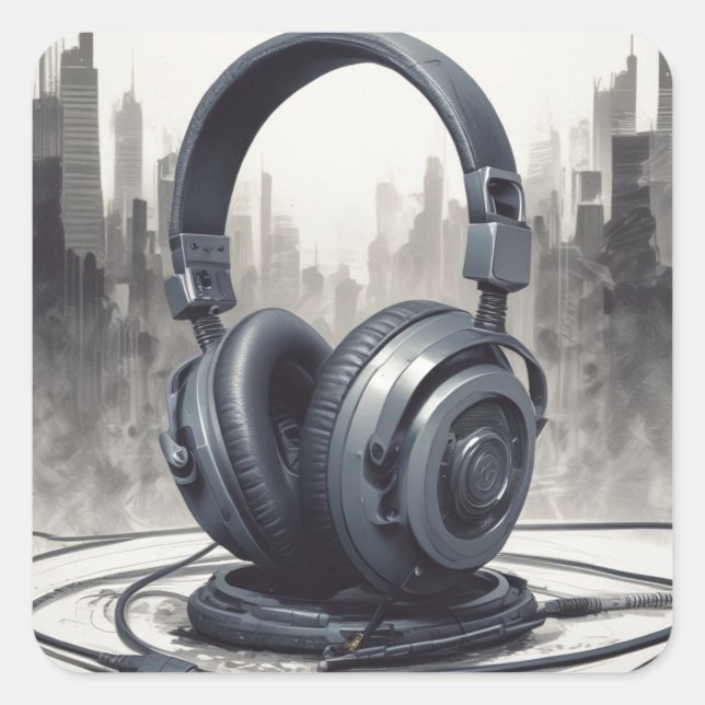 Headphone Artwork Music Lover Quadratischer Aufkleber (Vorderseite)