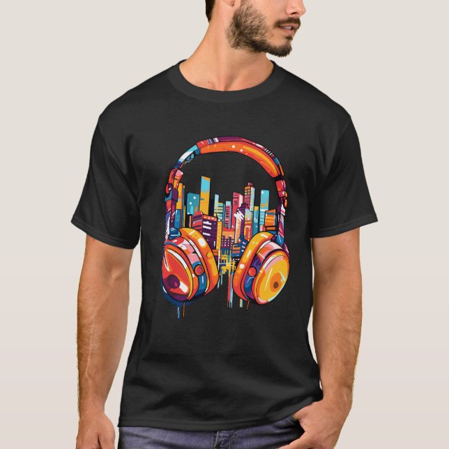 Headphone Music Non Stopp Fun Urbain City Life T-Shirt (Vorderseite)
