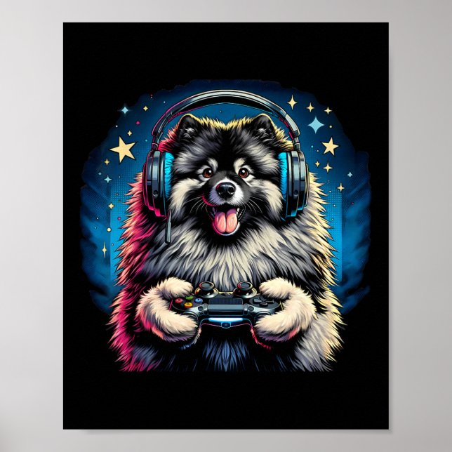 Headphone Video Game Keeshond Dog Gaming  Poster (Vorne)