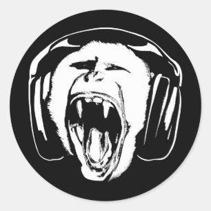 Headphones Monkey Music Lover Runder Aufkleber