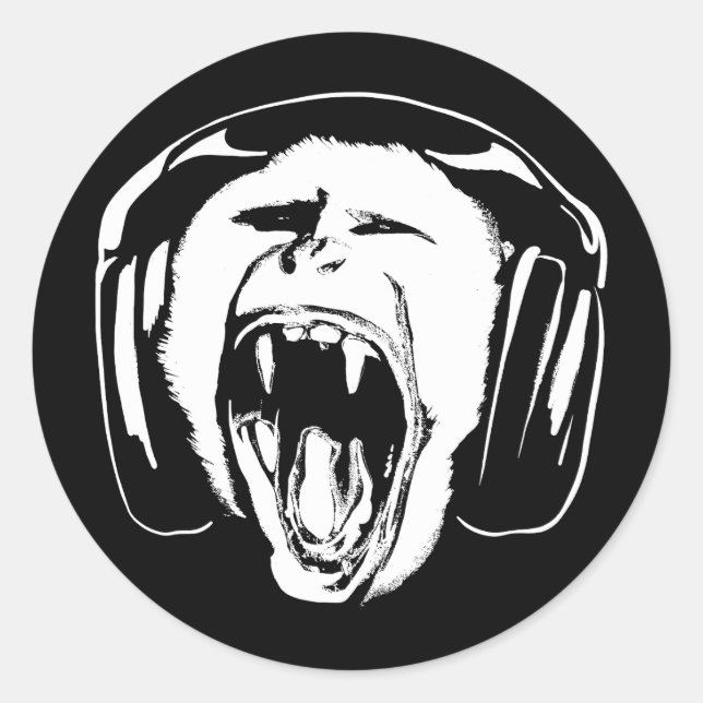 Headphones Monkey Music Lover Runder Aufkleber (Vorderseite)