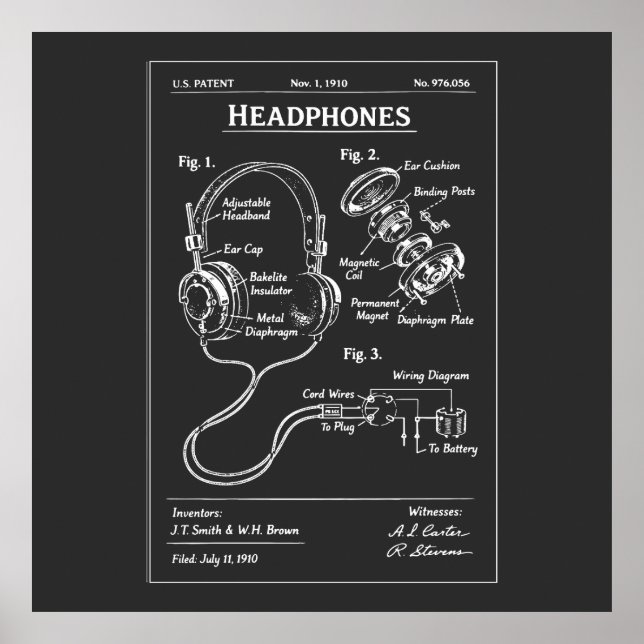 Headphones Patent Blueprint Poster (Vorne)