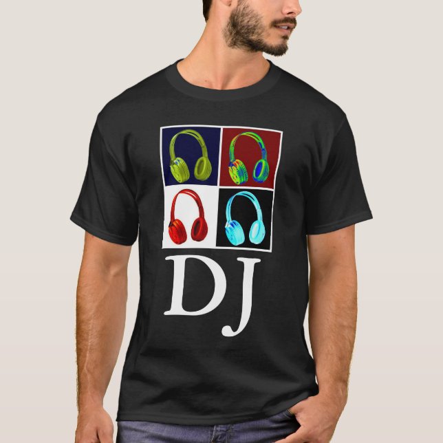Headphones Pop Art DJ Disc Jockey T-Shirt (Vorderseite)