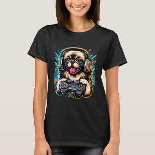 Headset Videospiel Pekingeser Hund Gaming  T-Shirt