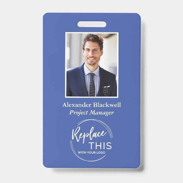 Headshot Custom Corporate Logo Mitarbeiter Blau Ausweis (Vorderseite)