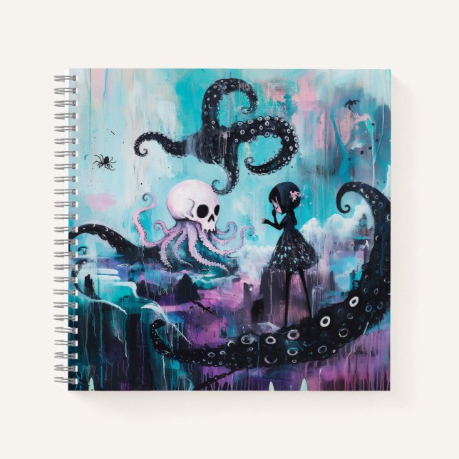 Healer Octopus Magical Hexchy Goth AI Art Notizbuch (Vorderseite)