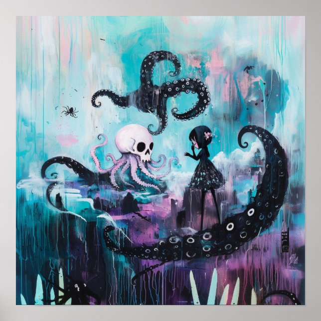 Healer Octopus Witchy Goth AI Art Matte Value Poster (Vorne)