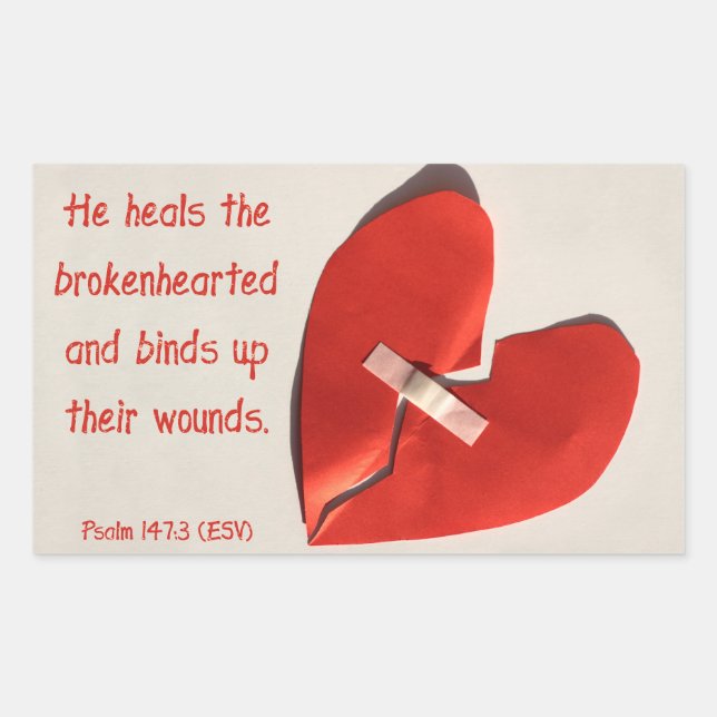 Healer of Broken Hearts Psalm 147:3 Bibelkunst Rechteckiger Aufkleber (Vorderseite)