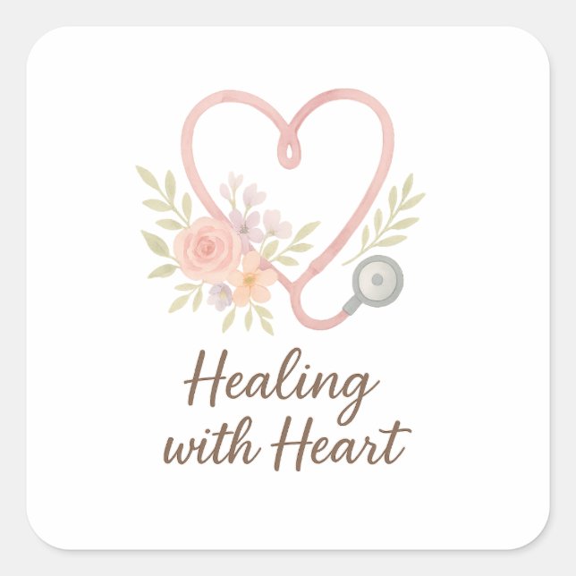 Healing with Heart Quadratischer Aufkleber (Vorderseite)