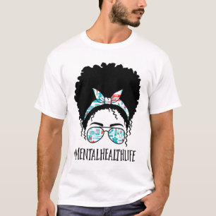 Health Black Afro Messy Bun Crew Afry American T-Shirt