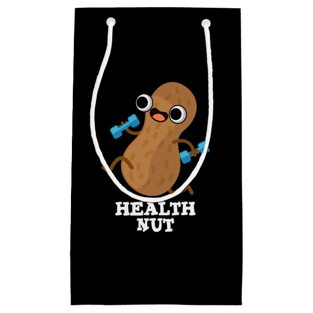 Health Nut Funny Exercure Peanut Pun Dark BG Kleine Geschenktüte (Vorderseite)