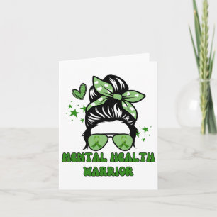 Health Warrior Messy Bun Groovy Leopard Green Ribb Karte