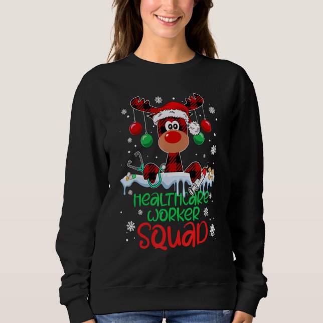 Healthcare Worker Squad Reindeer Christmas Pajamas Sweatshirt (Vorderseite)