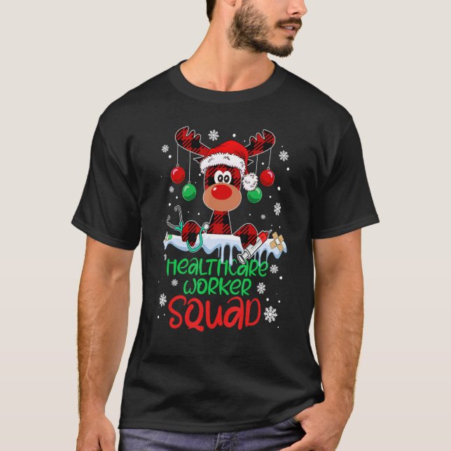 Healthcare Worker Squad Reindeer Christmas Pajamas T-Shirt (Vorderseite)