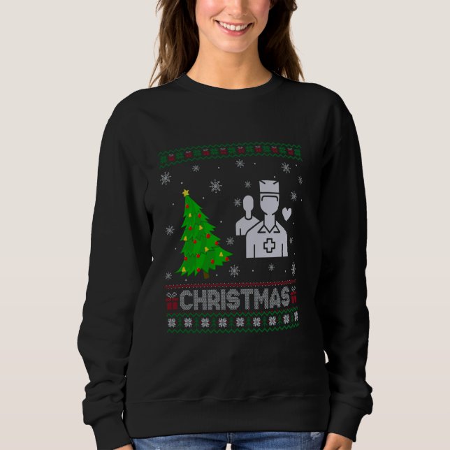 Healthcare Worker Xmas Tree Lighting Ugly Christma Sweatshirt (Vorderseite)