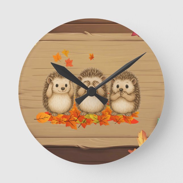 hear, see and speak no evil Hedgehogs leafs Runde Wanduhr (Vorderseite)