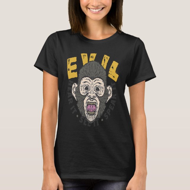 Hear, See, Speak Evil Chimp T-Shirt (Vorderseite)