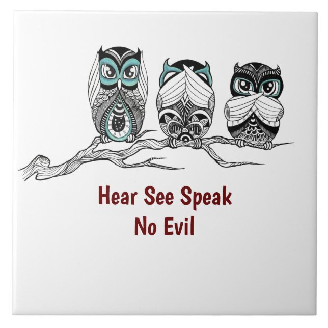 Hear See Speak No Evil Owls Fliese (Vorderseite)