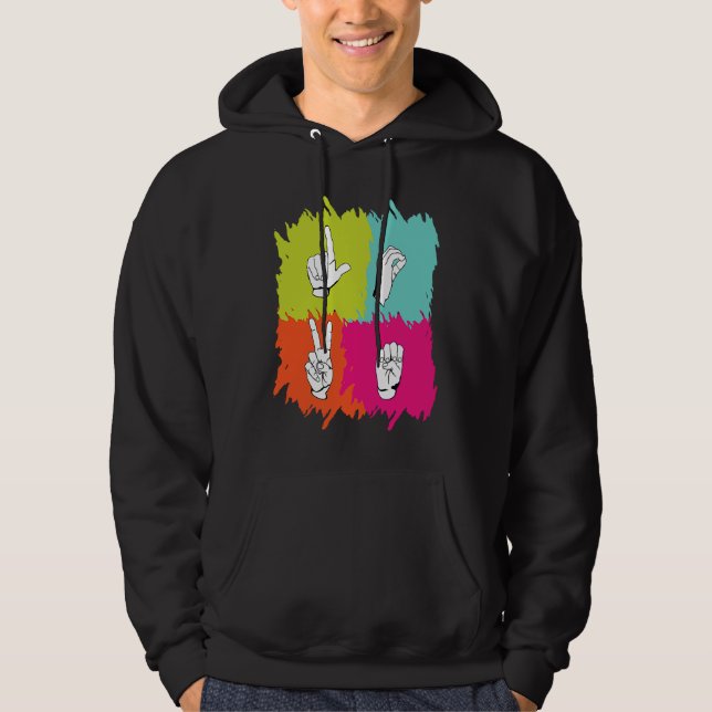 Hearing Aid Deaf Pride ASL hand sign language Gest Hoodie (Vorderseite)