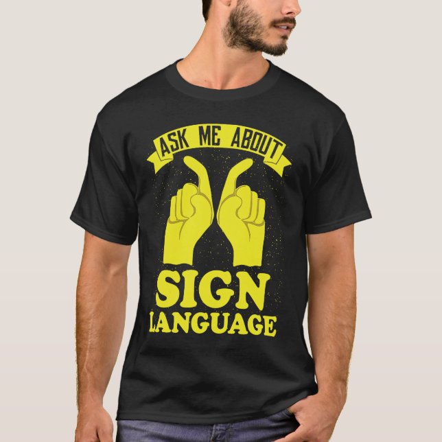 Hearing Aid Deaf Pride ASL Hand Sign Language T-Shirt (Vorderseite)