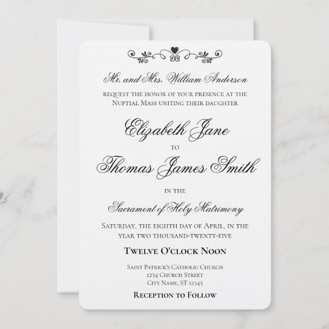 Heart Accent Elegant Wedding Invitation Einladung (Vorderseite)