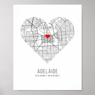 Heart Adelaide City Map (Australien) Poster