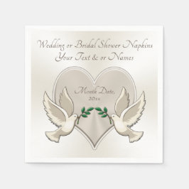 Heart and Love Birds Wedding Cocktail Napkins Serviette