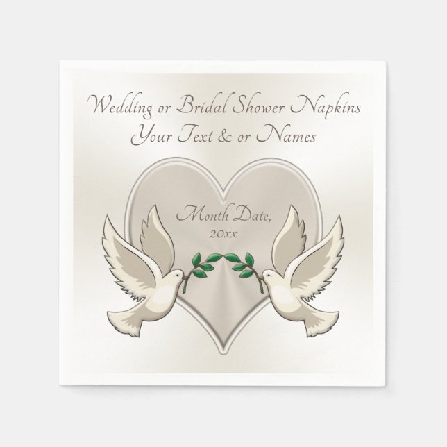 Heart and Love Birds Wedding Cocktail Napkins Serviette (Vorderseite)