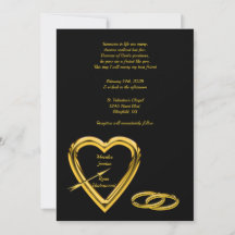Heart and Rings in Gold auf Black Modern Wedding