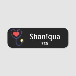 Heart and Stethoscope Medical Black Name Tag Namensschild