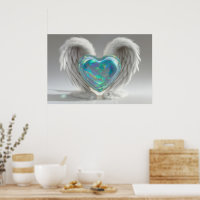 *~*~ Heart Angel Wings AP78 Aquamarin Opal Poster