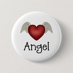 Heart Angel Wings Button