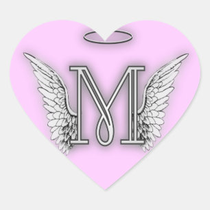 Heart Angel Wings Monogram Herz-Aufkleber