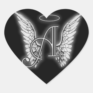 Heart Angel Wings Monogram Herz-Aufkleber