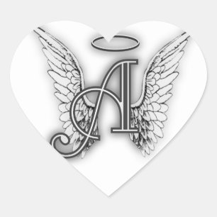 Heart Angel Wings Monogram Herz-Aufkleber