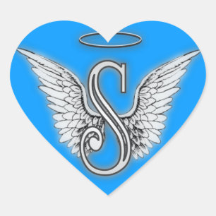 Heart Angel Wings Monogram Herz-Aufkleber